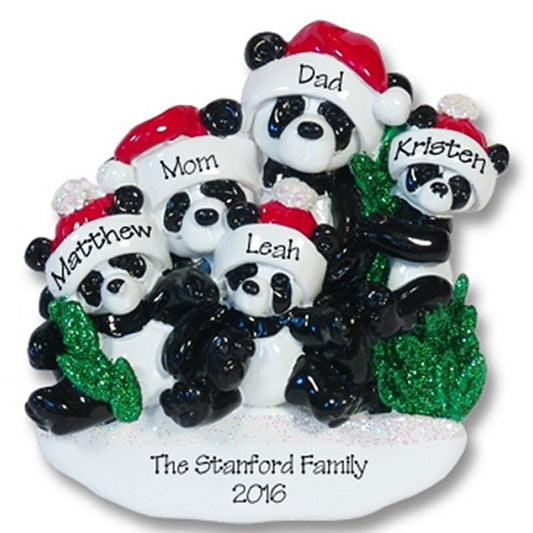 Panda Bear Family of 5<br>RESIN Personalized Family Ornament