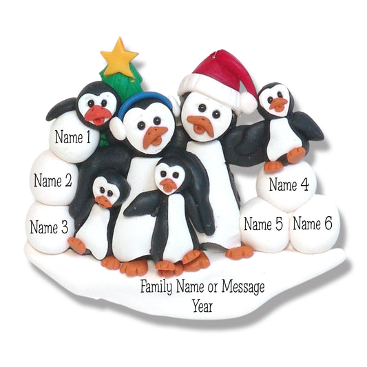Petey & Polly Penguin Family Ornament of 6