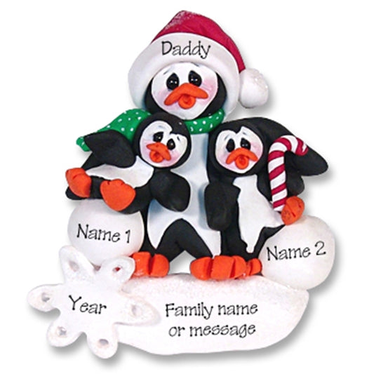 Petey & Polly Penguin Single Parent/Grandparent Ornament -2 Kids - Limited Edition