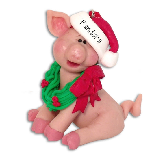 Personalized Pig w/Santa Hat Christmas Ornament