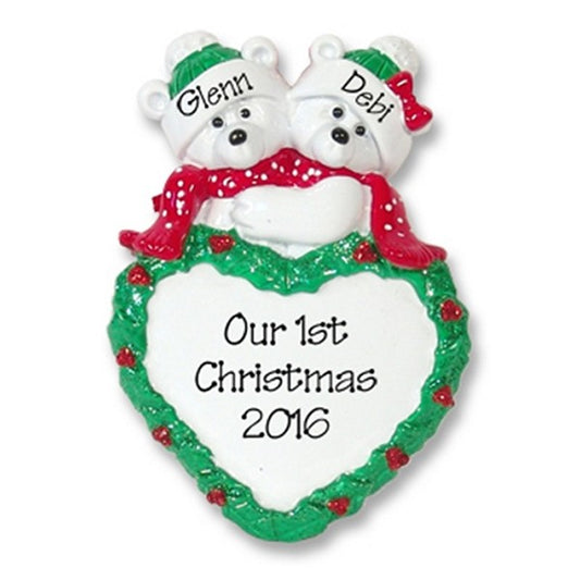 Polar Bear Couple w/Heart Personalized Couples Ornament - RESIN