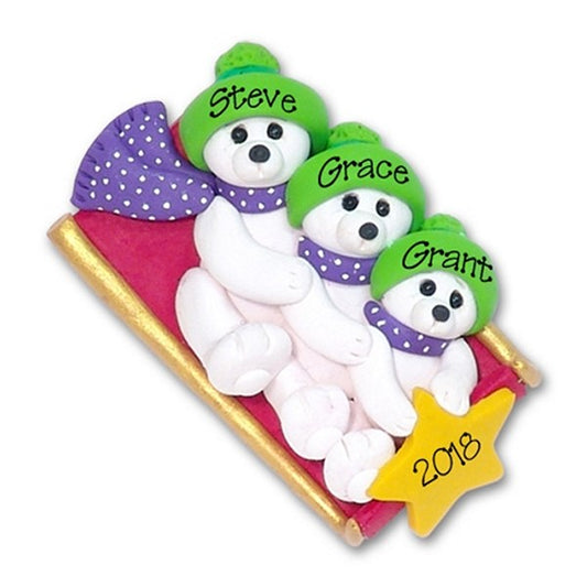Polar Bear Family of 3 on Sled Personalized Family  Ornament 2 - Limited Edition