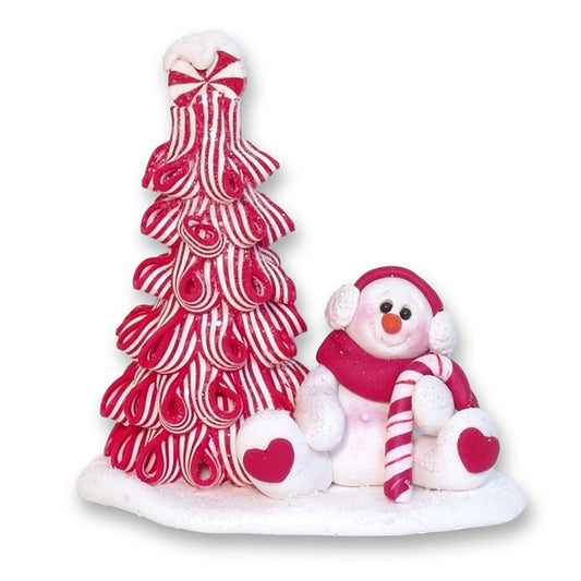 Peppermint Christmas Tree with Snowman Figurine