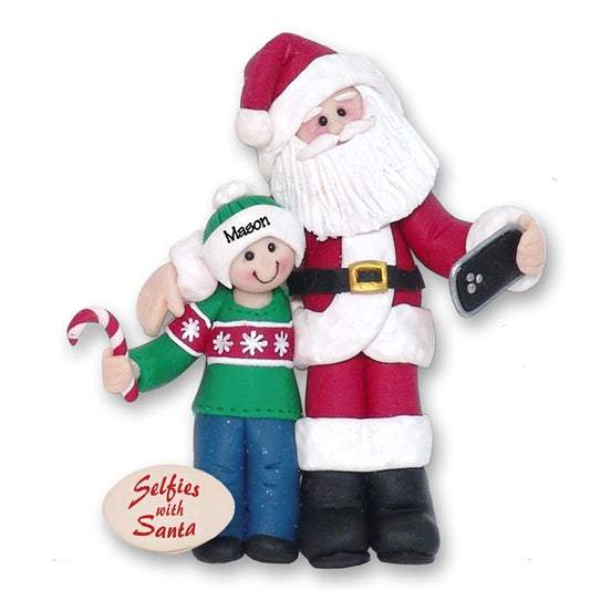 Selfies with Santa / Little Boy with Santa Personalized Christmas Ornament