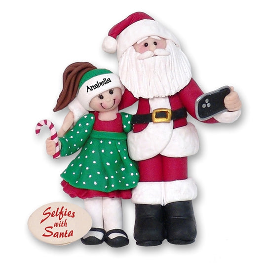 Selfies with Santa / Little Girl & Santa Personalized Christmas Ornament