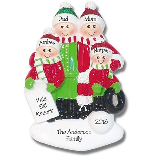 Family Ornament of 4 Fun in the Snow Personalized Christmas Ornament