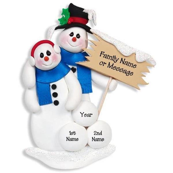 Snowman Family of 2 Handmade Polymer Clay Personalized Family Ornament