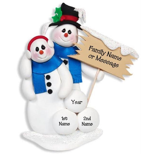 Snowman Family of 2 Handmade Polymer Clay Personalized Family Ornament