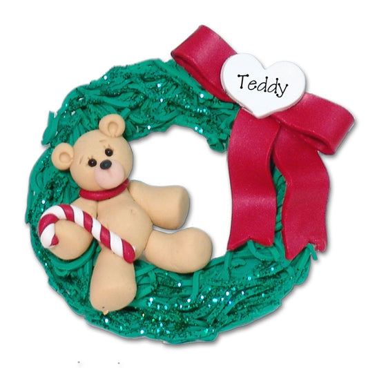 Christmas Teddy Bear on Wreath Personalized Christmas Ornament Limited Edition
