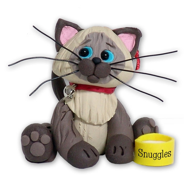 Siamese / Himalayan KITTY CAT HANDMADE Polymer Clay Personalized Christmas Ornament - Limited Edition