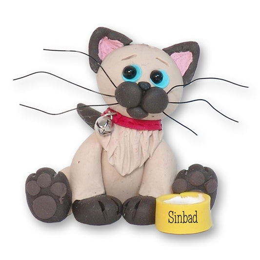 Siamese / Himalayan KITTY CAT HANDMADE Polymer Clay Personalized Christmas Ornament - Limited Edition