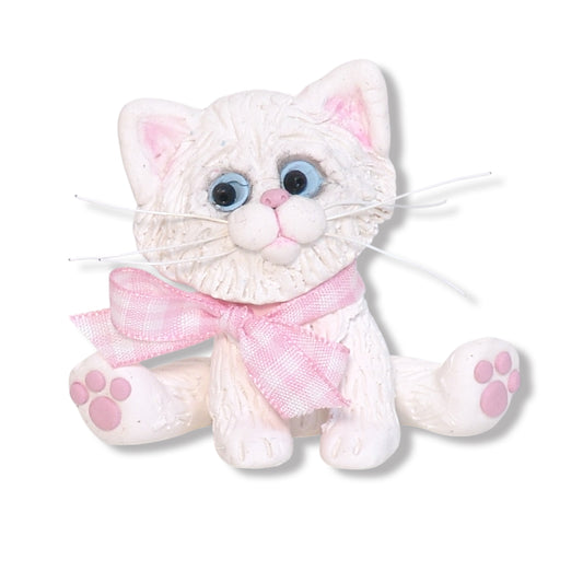 White Kitty Cat with Gingham Bow